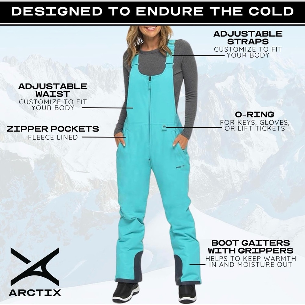 Arctix Women's Essential Insulated Ski Bibs, Water Resistant Snow Pants